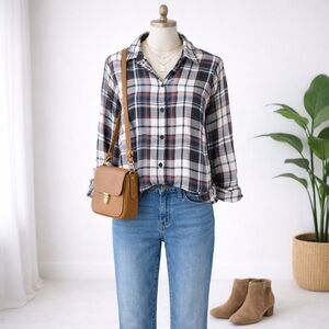 MIAMI Plaid Button Down Top